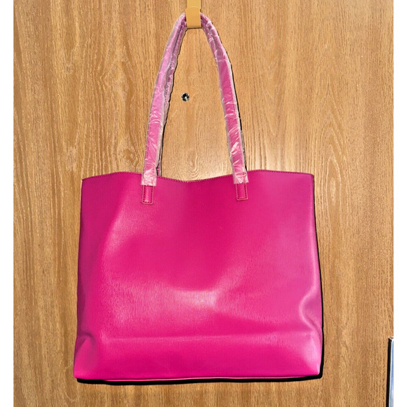 Elizabeth Arden Vintage Fuschia Pink Leather Tote Bag with Flowers | Handbag - Picture 3 of 8
